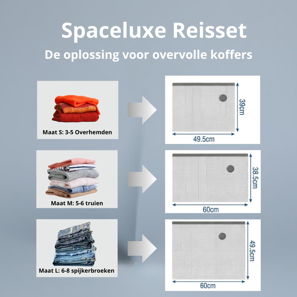 SpaceLuxe™ Reisset | Tot 80% meer ruimte in je koffer