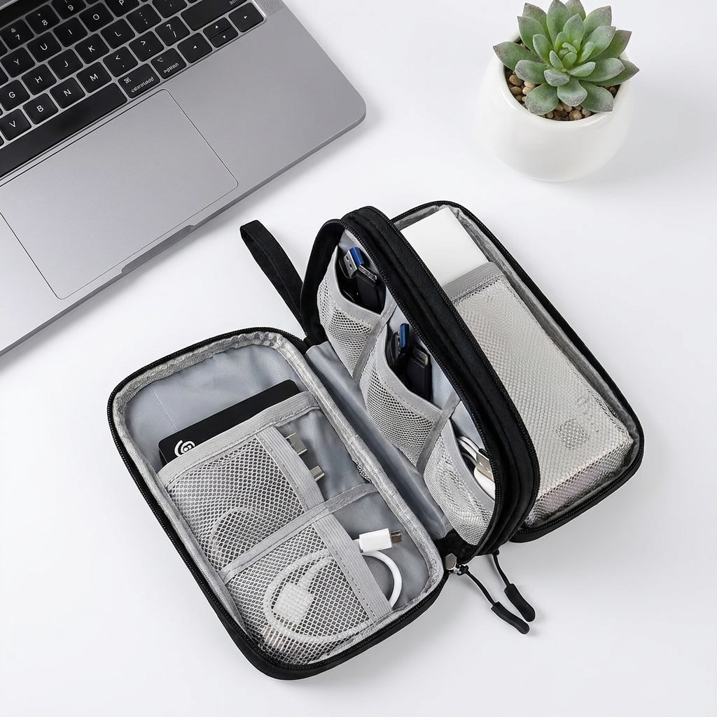 CableClean Pro kabelorganizer flatlay open met kabels netjes opgeborgen
