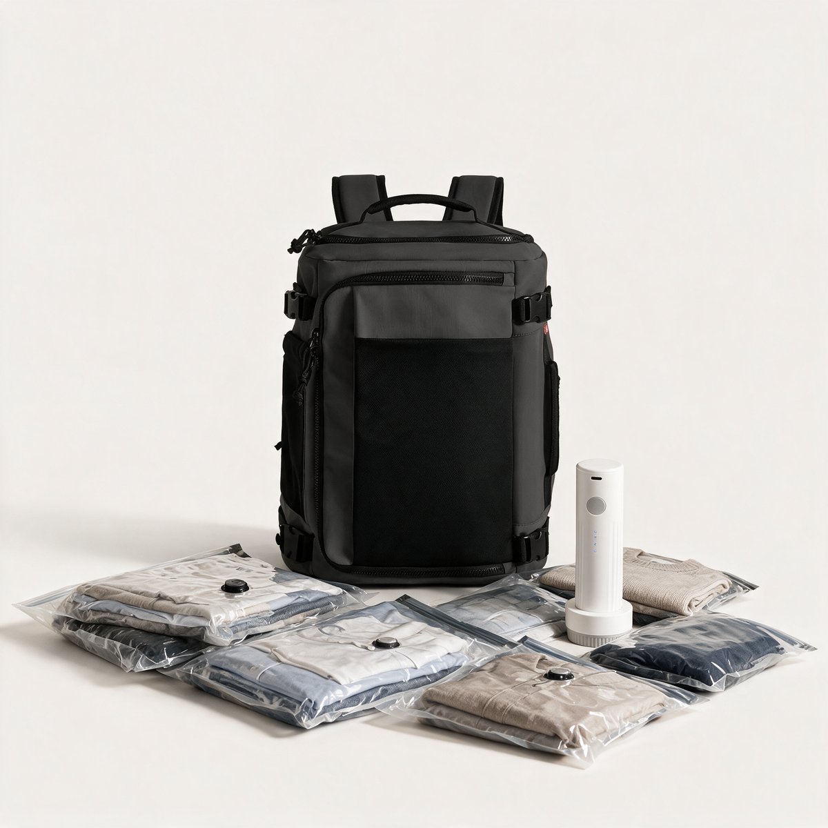 SpaceLuxe reisset met TravelVault Pro rugtas in zwart - complete bundel