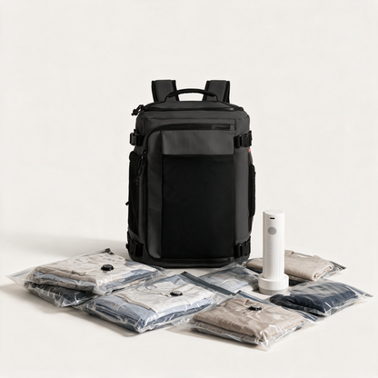 SpaceLuxe reisset met TravelVault Pro rugtas in zwart - complete bundel