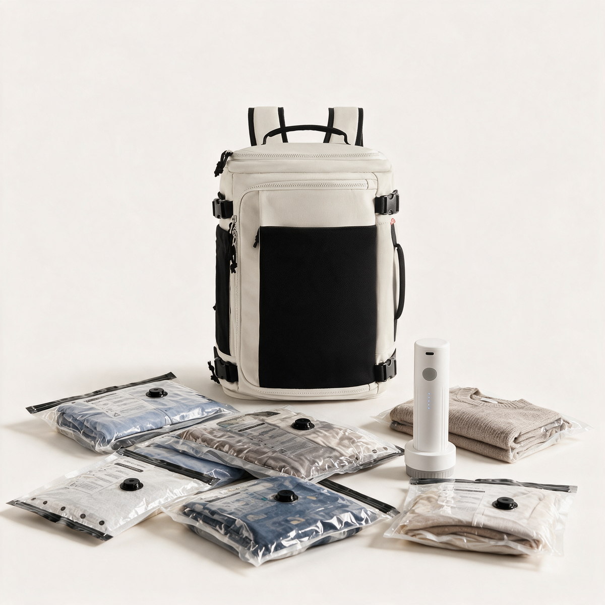 SpaceLuxe reisset met TravelVault Pro rugtas in beige - complete bundel