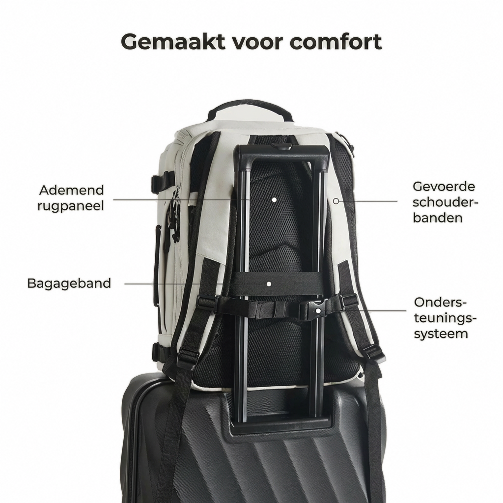 TravelVault Pro comfortabel rugpaneel en bagageband