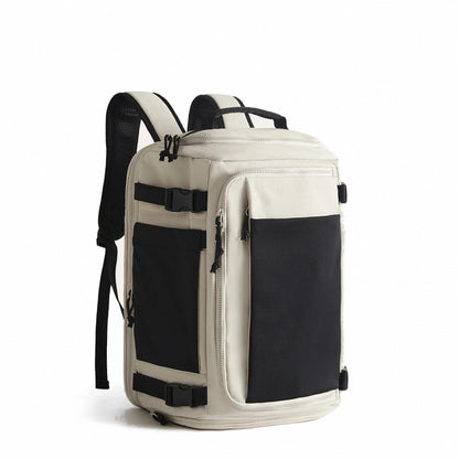 TravelVault Pro beige schuin vooraanzicht